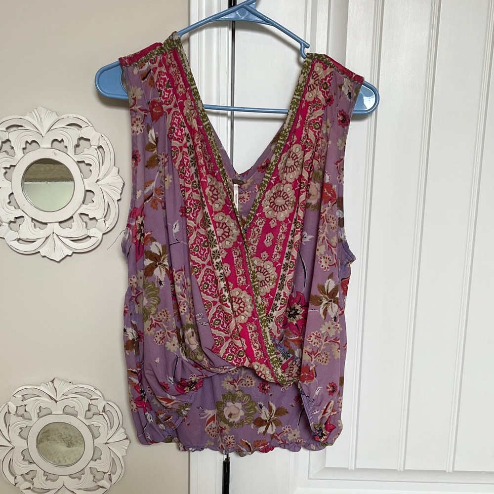 Free People Floral V-Neck Blouse